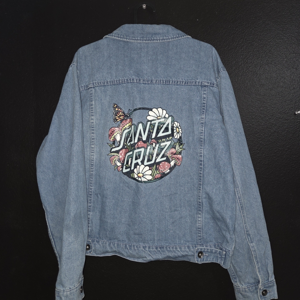 Santa Cruz Womens Floral Mushroom Denim Jacket LARGE